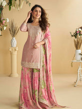 Embroidered Chinon Suit With Pant & Dupatta