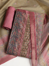 Neck Embroidered Chanderi Unstitched Suit With Dupatta