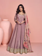 Embroidered Art Silk A Line Dress With Dupatta