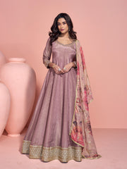 Embroidered Art Silk A Line Dress With Dupatta