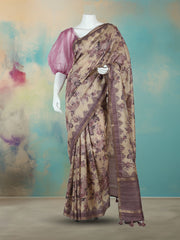 Digital Printed Art Silk Lavender Beige Saree