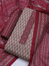 Patch Neck Cotton Blend Unstitched Suit With Dupatta