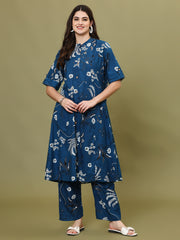 Digital Printed Cotton Blend Kurta With Pants