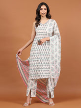 Printed Cotton Blend Kurta With Pants & Dupatta