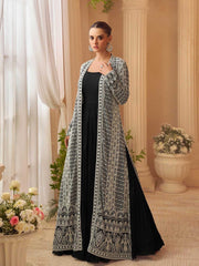 Embroidered Chinnon Silk A Line Gown With Jacket