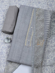 Embroidered Linen Blend Unstitched Suit With Pant & Dupatta