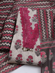 Neck Embroidered Cotton Blend Unstitched Suit With Dupatta