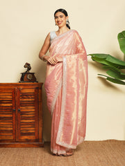 Embroidered Tissue Pink Saree