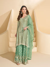 Embroidered Georgette Suit With Plazzo & Dupatta