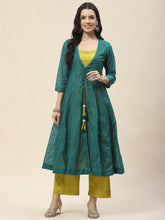 Embroidered Chanderi Kurta With Cape & Pants
