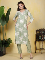 Plain Cotton Blend Kurta With Pants