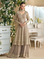 Embroidered Georgette Kurta With Plazzo & Dupatta