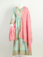 Sequins Embroidery Chinnon Kurta With Pants And Dupatta