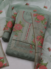 Neck Embroidered Chanderi Unstitched Suit With Dupatta