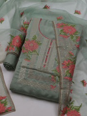 Neck Embroidered Chanderi Unstitched Suit With Dupatta