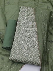 Printed Cotton Blend Unstitched Suit With Dupatta