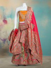 Traditional Unstitched Lehenga in Paisley Floral Brocade with Zari Work