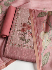 Neck Embroidered Chanderi Unstitched Suit With Dupatta