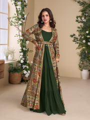 Georgette Embroidered With Printed Jacket With Gown