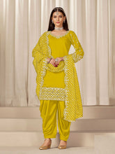 Embroidered Art Silk Semi Stitched Kurta With Skirt & Dupatta