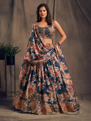 Embroidered Organza Lehenga With Choli & Dupatta