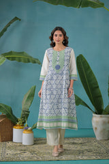 Embroidered Cotton Kurta With Pant & Dupatta