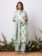 Printed Cotton Blend Kurta With Pants & Dupatta
