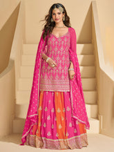 Embroidered Georgette Kurti With Skirt & Dupatta