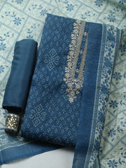 Embroidered Chanderi Unstitched Suit With Pant & Dupatta