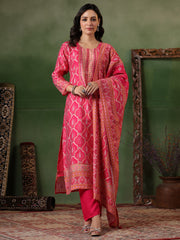 Digital Printed Cotton Blend Kurta With Pants & Dupatta