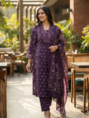 Printed Cotton Blend Kurta With Pant & Dupatta