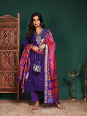 Printed Cotton Blend Kurta With Pant & Dupatta
