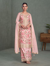 Embroidered Chinon Silk Kurta With Plazzo & Dupatta