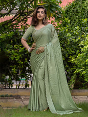 Embroidered Chinon Saree