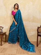 Embroidered Satin Velvet Saree