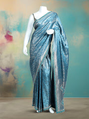 Embelished Satin Aqua Blue Saree