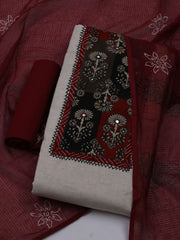 Patch Neck Cotton Blend Unstitched Suit With Dupatta