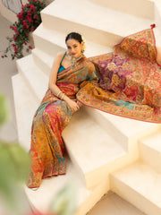 Printed & Plain Georgette Saree