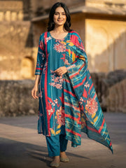 Printed Cotton Blend Kurta With Pant & Dupatta