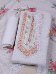 Embroidered Georgette Off White Unstitched Suit With Pant & Dupatta