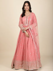 Resham Sequin Embroidery Georgette Kurta With Churidar & Dupatta