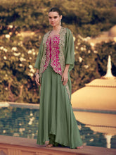 Embroidered Chinon Kurta With Pants & Dupatta