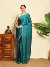 Embelished Chinon Rama Green Saree
