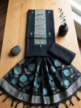 Embroidered Chanderi Unstitched Suit With Pant & Dupatta