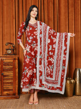 Printed Cotton Blend Kurta With Pants & Dupatta