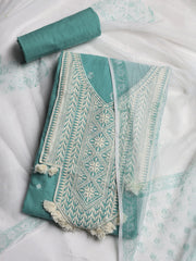 Neck Embroidered Cotton Blend Unstitched Suit With Dupatta