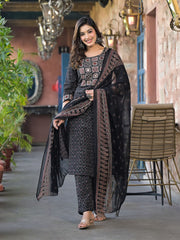 Printed Cotton Blend Kurta With Pants & Dupatta