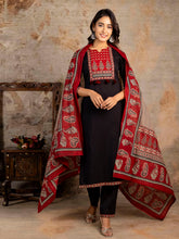 Printed Cotton Blend Kurta With Pants & Dupatta