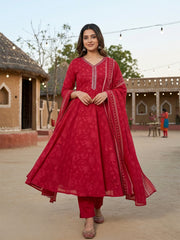 Printed Cotton Blend Kurta With Pant & Dupatta