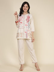 Printed Cotton Blend Kurta With Pants